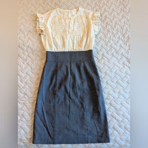 Rebecca Taylor Ivory Lace Victorian Secretary Sheath Career Dress sz 2